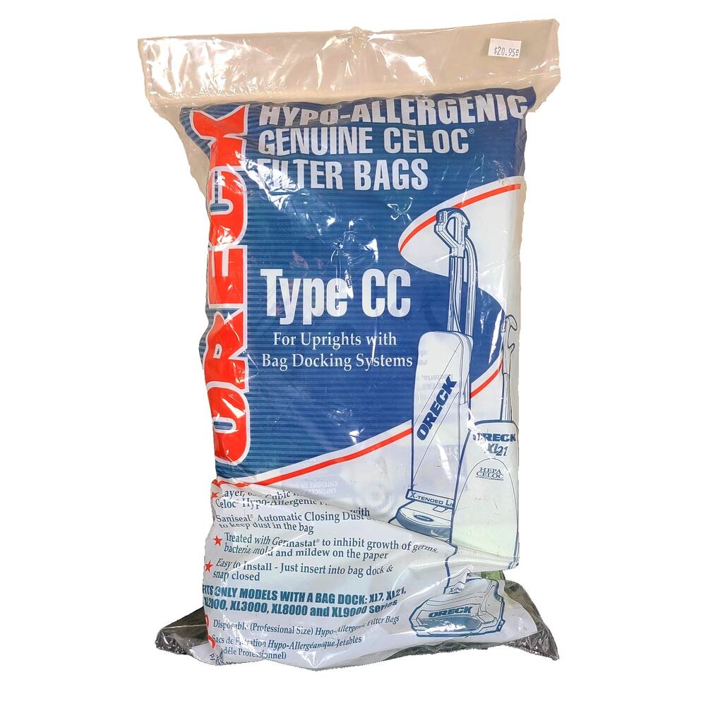 Oreck Type CC Vacuum Bags 8-Pack for XL Uprights CCPK8DW Hypo-Allergenic Filter
